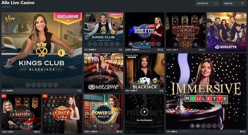 Screenshot des Casino-Angebots bei 1bet