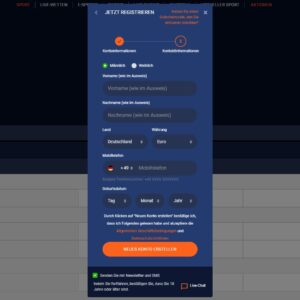 Schritt 2 der Anmeldung bei Dreambet