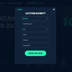 Schritt 2 der Anmeldung bei Playzilla